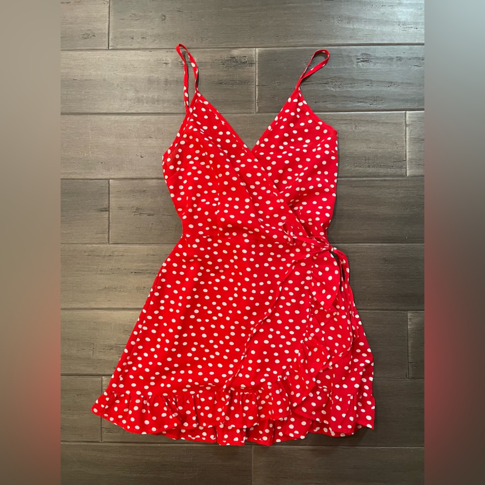 Red and White Polka Dot Wrap Dress